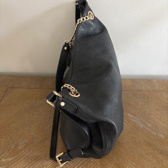 Michael Kors Black Leather Gold Chain Jet Set Hobo Shoulder Tote Crossbody - Picture 3 of 6